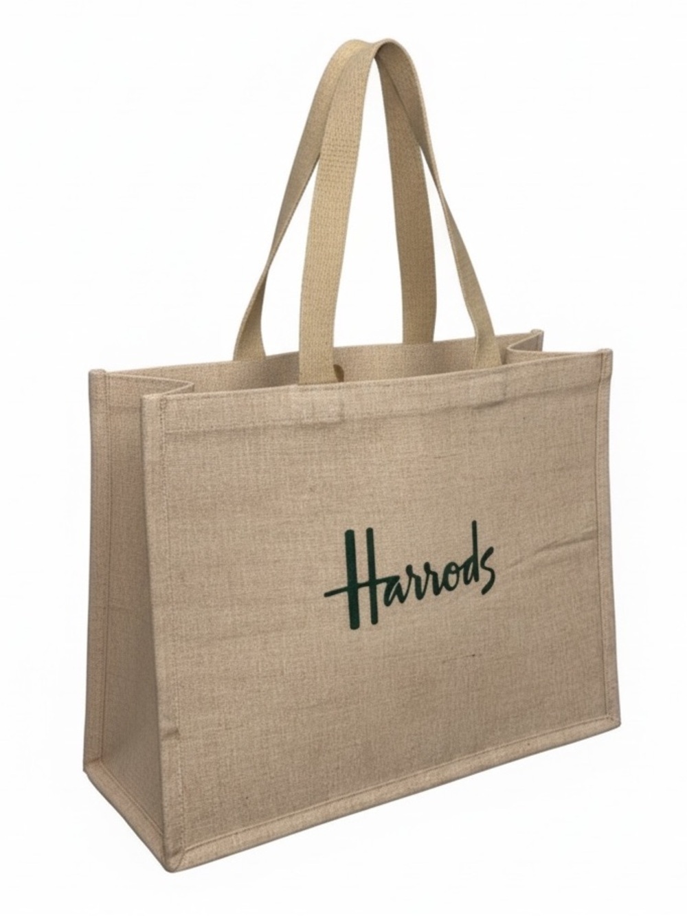 Harrods London Natural Jute Cotton Spacious Tote Book Bag
